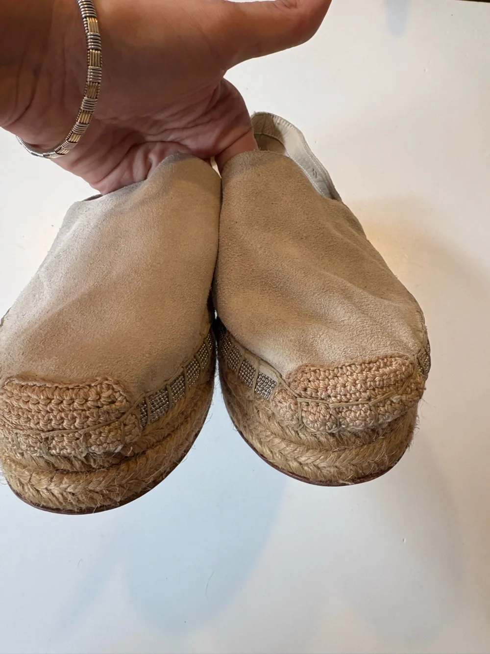 Brunello Cucinelli || Platform Suede‎ Espadrilles Beaded in Dove Beige Tan 37